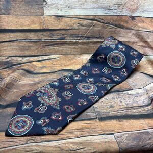 Hatfield House Paisley Tie 100% Silk Navy Red Vintage Men's Necktie 58” Business